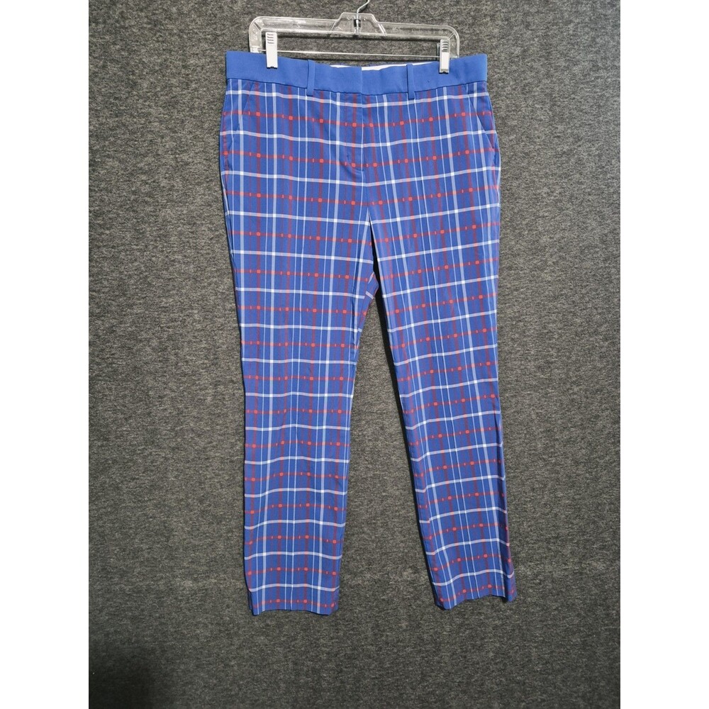 Tory Burch Sport size 12 pants golf plaid zip button clasp blue straight